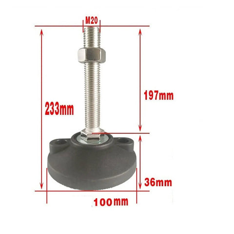 Heavy Duty Adjustable Leveling Feet Six Pack M16 M20 M24 Thick Carbon Steel Machine Pucks with dimensions 233mm height.
