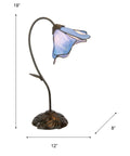 One Light Blue Lily Table Lamp With Dark Antique Bronze Finish, five-panel art glass on a 12x12 inch base, 19 inches tall