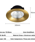 Premium 12 Pack Round LED Recessed Downlights With Brushed Brass Trim, Baffle Spotlight Fixtures In Elegant Black And Gold Tones, A Knockout Addition To Any Hallway Craving Straight Fire Modern Vibes, shown with gold trim and black body.