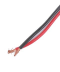 Close-up of red and black power cables for Beefed Up Heavy Duty Hydraulic Linear Actuator 8 Inch Stroke connection.