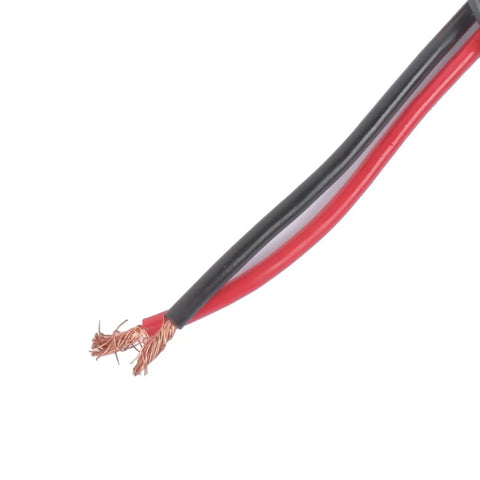 Close-up of red and black power cables for Beefed Up Heavy Duty Hydraulic Linear Actuator 8 Inch Stroke connection.
