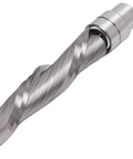 Top Tier 1/4 Inch Flush Trim Router Bit Set With Tungsten Steel Down Spiral Cutting Edge For Professional Woodworking CNC Machines And Exact Finish Cuts On Hardwood Projects Today, showing the precision tungsten steel bit.