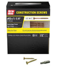 Top Shelf Number Eight X 1-1/4 T25 Star Drive Construction Wood Screws in a five pound box with screws and bit.