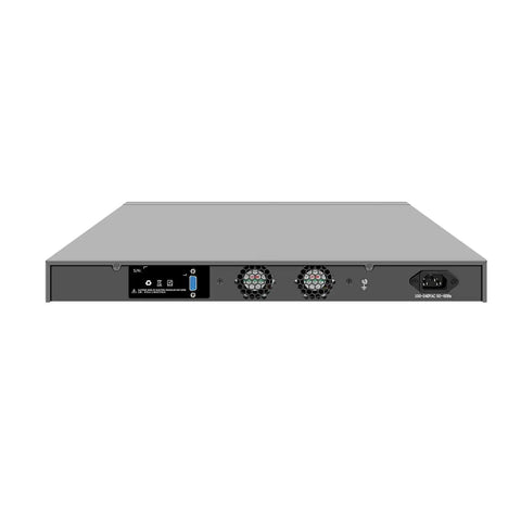 Top Tier 10GbE Firewall Router PC Built Tough For PfSense And OPNsense Workflows rear view showcasing dual SFP+ ports and power connection.