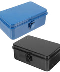 Heavy Duty Metal Tool Box Portable Mechanic Storage Chest For Car Trunk Workbench Organizer, blue and black colors.