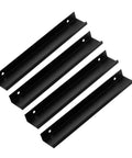 Matte Dark Hidden Cabinet Drawer Pulls 4 Pack, 200mm Extended Kitchen And Wardrobe Door Handles in black, angled view.