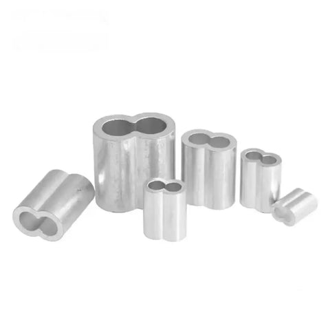 Heavy Duty Aluminum Wire Rope Ferrules With Double Hole Oval Shape For Bulletproof Cable Fastening And Slick Pipe Clamps