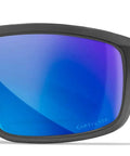 Dope Captivate Polarized Sunglasses With Blue Mirror Lenses And ANSI Z87 Safety For Men And Women UV Eye Protection For Shooting Fishing And Biking Black Frames showcasing blue tint and matte black design.