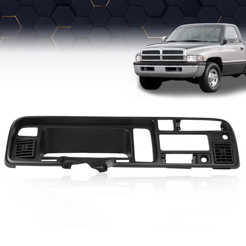 PIT66 black plastic dash bezel for Dodge Ram 1994–1997 radio trim panel with vent openings.