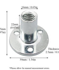 Five Piece M12 T Nut Set With Circular Base Flange Carbon Steel For Screw In Fixing Nut For Furniture Assembly And Wood Joinery With Female