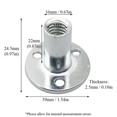 Five Piece M12 T Nut Set With Circular Base Flange Carbon Steel For Screw In Fixing Nut For Furniture Assembly And Wood Joinery With Female