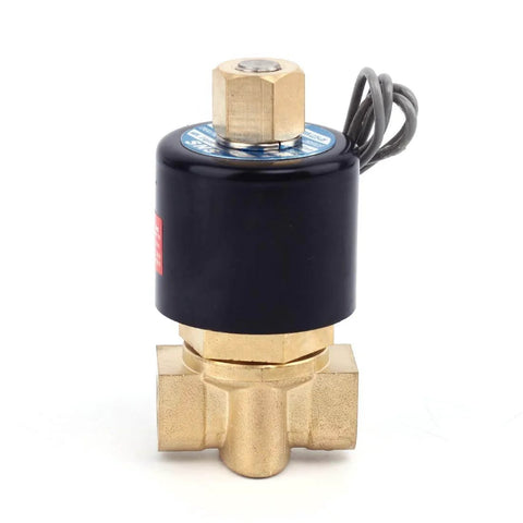 12V DC Brass Electric Solenoid Valve Normally Open 1/4 Inch NPT For Water Air Diesel 2 Way Valve, brass body, black DC12V coil
