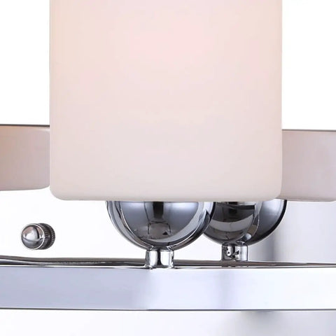Close-up of Slick Chrome Hampton 3 Light Vanity with flat opal glass and chrome finish for bathrooms