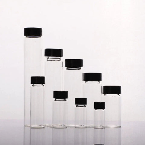 Premium Borosilicate Glass Vials With Secure Screw Top Lids For Essential Oils And Samples Heavy Duty Clear Bottles in various sizes