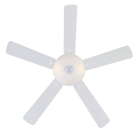 Classic 52 Inch LED Ceiling Fan With Light Kit, Crisp White Finish, Frosted Glass, Reversible White Blades, Indoor Downrod Mount