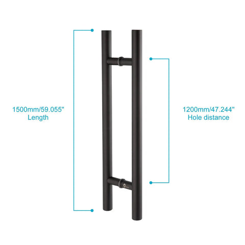 60 Inch Double Sided Push Pull Door Handle Built To Last Heavy Duty Stainless Steel Ladder Pull For Commercial Glass Wood Barn And Metal Doors Matte Black Finish 59.06 Inch Length 47.24 Inch Mount Spacing 2.05 Inch Standoff, front view