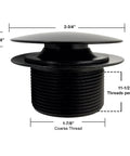 Coarse Thread One And A Half Inch NPSM Mushroom Tip Toe Bathtub Drain Stopper Matte Black With Full Coverage Cap Side View