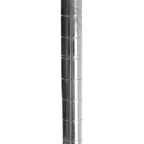 Chrome Wire Shelving Unit 12 Inch Deep By 36 Inch Wide With Two Tier Shelves Heavy Duty Steel Rack Adjustable Posts Each Shelf Up To 500 Lbs NSF Certified For Indoor Dry Storage Garage Ready Pantry Setup close-up chrome adjustable post