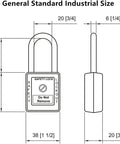 Diagram of a keyed differently lockout tagout padlock set for OSHA LOTO safety with dimensions and specifications.