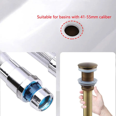 Copper Wash Basin Drain Plug, With drain hole, With drain hole A, fits basins 41-55mm, features a sleek design.