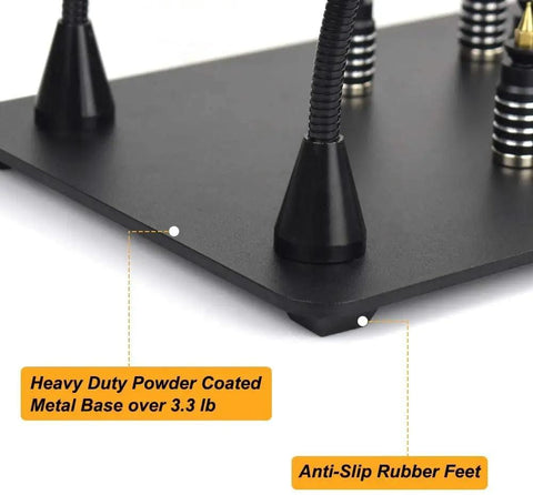 Close-up of heavy duty base with anti-slip feet from Magnetic Helping Hands Soldering Station With Heavy Duty Base And Four Flexible Arms