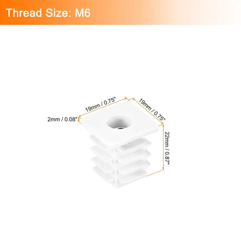8 Pack 19x19mm Square Tube End Caps With M6 Thread White PP Inserts For Furniture Feet Adjustable Leg Plugs For Chairs Tables Desks And Casters No Fuss Easy Install
