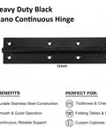 Rock Solid Heavy Duty Black Powder Coated Stainless Steel Continuous Piano Hinge 72 inch, ideal for toolboxes and cabinets.