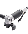 Top Shelf Pneumatic Angle Grinder Featuring Four Inch Angle Polishing Capability With Kickin Air Powered Mechanism For Heavy Industrial Metal Working Jobs, showing ergonomic grip.