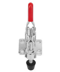 Heavy Duty Vertical Toggle Clamp Quick Release Handle For Welding With Rust Proof Zinc Plated Steel, red handle and base detail.