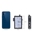 3 Port Unmanaged Industrial Ethernet Switch and Media Converter with dimensions next to smartphone for size comparison.