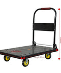 Heavy Duty Folding Platform Hand Truck With Wheels And Textured Plastic Deck, Metal Handle For Easy Hauling, 90cm deck view
