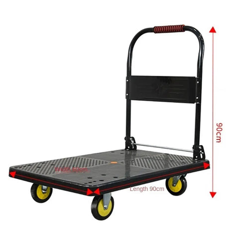 Heavy Duty Folding Platform Hand Truck With Wheels And Textured Plastic Deck, Metal Handle For Easy Hauling, 90cm deck view