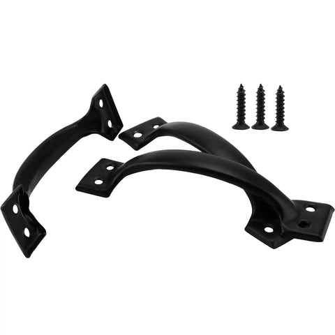 Beefy Black Metal Gate Handles 20 Pack 5.4 Inch Door Pull Handles With Screws For Outdoor Fences Screen Doors Sheds Wooden Doors Rust Resistant Easy Install, showing two handles and four screws on a white background