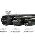 Six Pack Three Quarter Inch 24 Inch Black Metal Pipes Pre Cut For Do It Yourself Industrial Shelving And Home Decor, Lightweight Steel Tubes Compatible With Standard Fittings, Vintage Industrial Look For Shelves And Racks, showing diameter measurements.