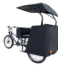 Heavy Duty Electric Pedicab Taxi Tricycle With Ample Canopy Coverage And Five Spacious Seats, side view showcasing rugged design.