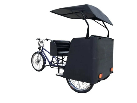Heavy Duty Electric Pedicab Taxi Tricycle With Ample Canopy Coverage And Five Spacious Seats side view with canopy