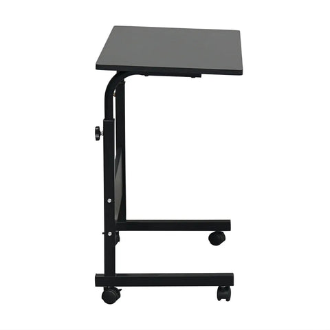 Slick Rolling Adjustable Height Computer Desk With Secure Locking Casters Heavy Duty Steel Frame And Scratch Resistant Top Mobile Standing Laptop Workstation For Tight Home Offices side view of black desk
