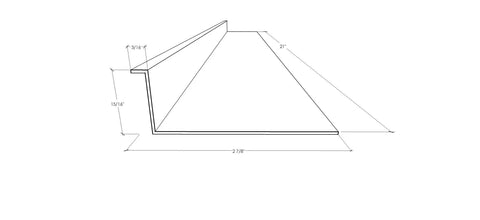 Line drawing of a 21-inch L-shape under cabinet light cover with white ribbed acrylic diffuser, dimensions 20-7/8" x 2-7/8" x 1".