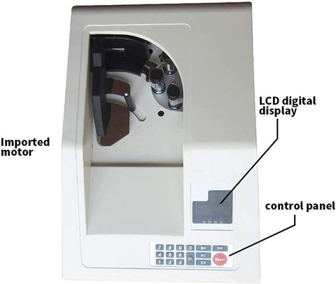 Heavy Duty Money Counter With Quiet Vacuum Suction And Large Lcd Screen Auto Fake Bill Detector showing LCD display and control panel.