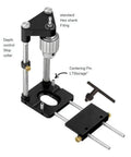 No Sweat Adjustable Woodworking Drill Guide With Precision Drilling Template for straight plastic and metal, showing depth control and fitting.