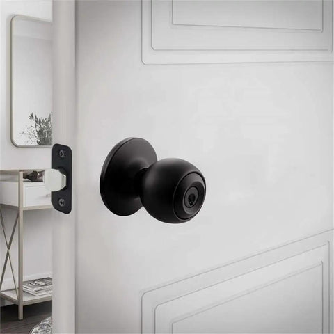 Keyed Entry Ball Door Knob in Matte Black Finish with Brass Construction 2 Way Latch Anti Bump Technology Heavy Duty Reversible