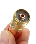 Upgrade Your Tig Welding Game With This Sweet 12 Piece Torch Accessory Kit Featuring Gas Lens And Glass Cup For Cleaner Arcs And Precise Control On Pipes And Tight Spots Without Any Turbulence Or Mess. Close-up of a gas lens component for TIG welding.