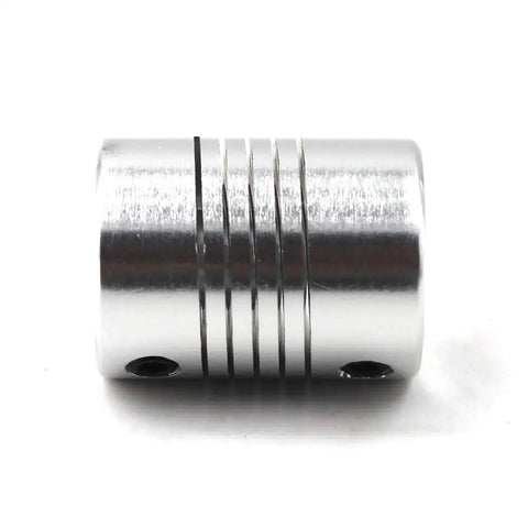 Top Shelf Beam Flex Shaft Coupler 5MM To 8MM Motor Adapter Beefy Aluminum Build 25MM Length close-up view.
