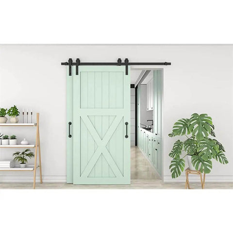 Sliding Barn Door Hardware Kit With Long Steel Track And J Shaped Rollers For Double Doors Black 11.5 Feet installed in living room