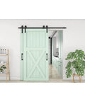 Barn Door Sliding Hardware Kit For Double Doors With 6.6ft (2000mm) Track installed on light green door