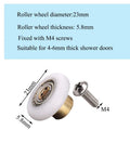 Close-up of shower door roller with copper core, POM wheel, and stainless steel screw, Six Pcs Shower Door Rollers With Copper Core And POM Wheels, Stainless Steel Screws, Replacement Part For Glass Shower Doors, Sliding Door Wheel Bearings For 23mm Tracks, Corrosion Resistant, Low Friction, Stable, Quiet Operation.