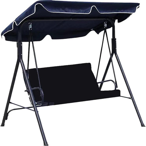 Black outdoor patio swing seat with canopy, suitable for 2/3 seats. Metal frame, DIY-friendly, weather-resistant. Ideal for garden or yard.