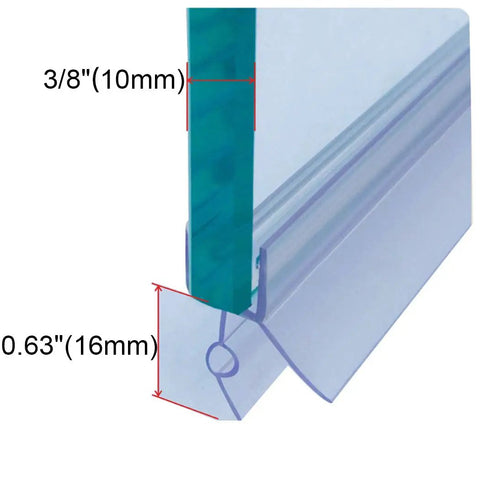Frameless Shower Door Bottom Seal With Drip Rail For Three Eighths Inch Glass, 27.5 Inch Length, easy push-in install, clear