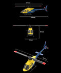 1/42 Scale Bell 206 RC Helicopter With 2.4G 4CH Flybarless Mini 3D Stunt Model Optical Flow Altitude Hold dimensions view