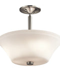 Fifteen Inch Three Light Semi Flush Ceiling Light With Satin Etched Opal Glass In Brushed Nickel Finish, Dope Modern Farmhouse Industrial